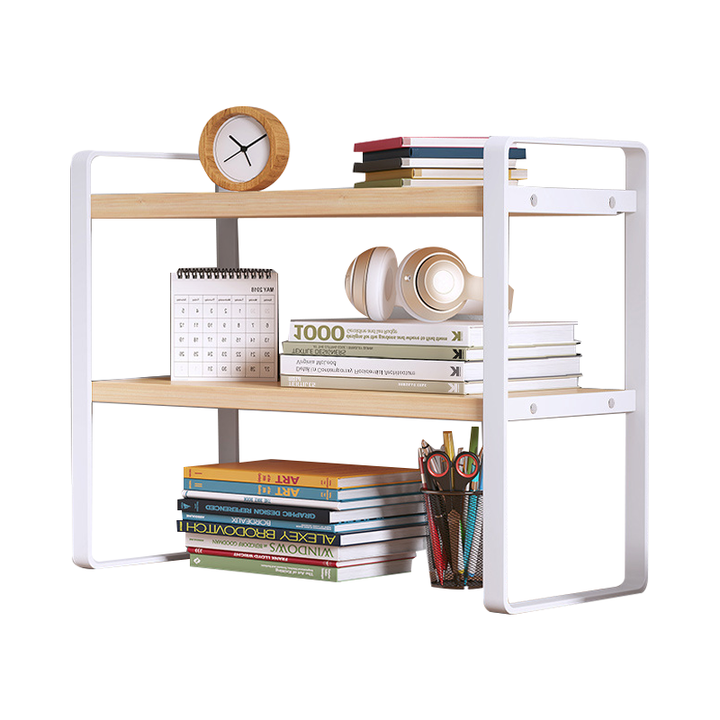 Ourunzhe Desktop Storage Rack, Multi-Layer Desk Organizer, Student Dorm Office Storage Shelf, Double-Layer White