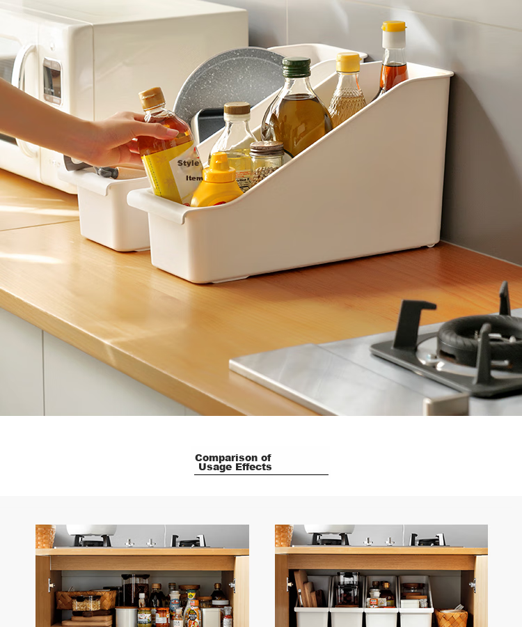 Lanjiaoluo Storage Box, Kitchen Organizer with Wheels, Cabinet Clutter Storage Basket, Under-Sink Storage Container, Slanted Opening Desig 4