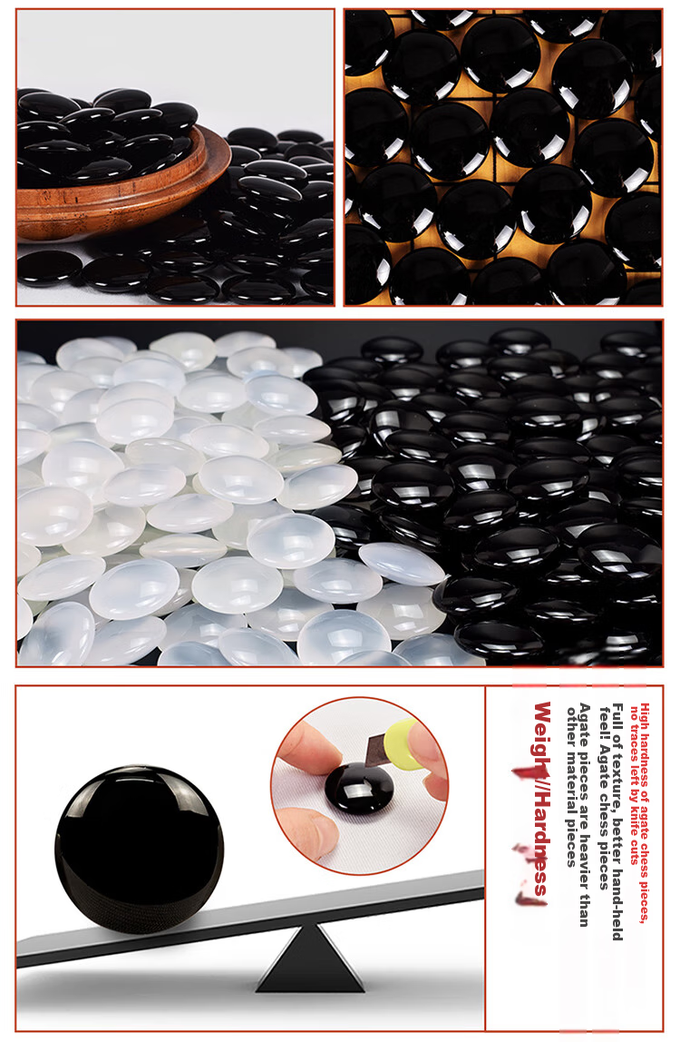 Yusheng Agate Go Board, Black And White Double-Sided Five-In Go Board, High-Quality Jade Natural Agate with PU Chess Board Set 5