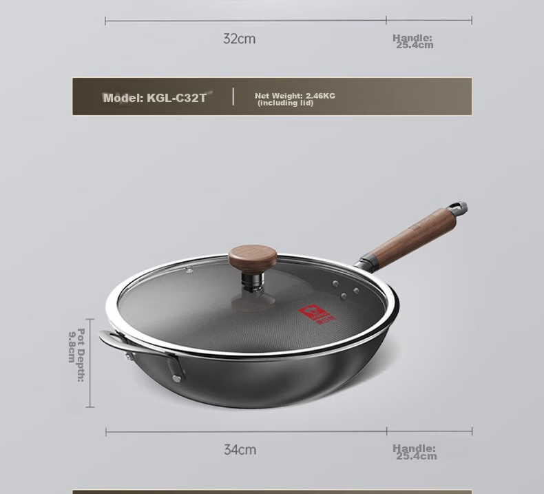 Kobach Wok Iron Pan Non-Stick Frying Pan, Uncoated Bionic Non-Stick Iron Pan, Suitable for Stove, 34cm 31