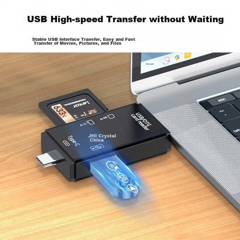 Jinghua USB Multi-Function High-Speed Card Reader SD/TF Six-In Card Reader Supports Phones, Laptops, DSLR Cameras, Dash Cams, Memory Cards Black N452