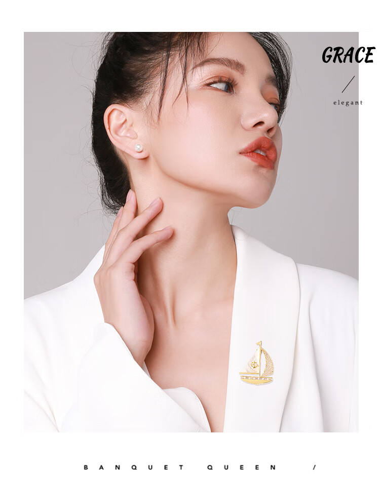 Qlady Sailboat Brooch, High-End Women's Brand Corsage, Light Luxury Sweater Suit Accessory, Anti-Exposure Pin, Mid-Autumn Festival Gift 4