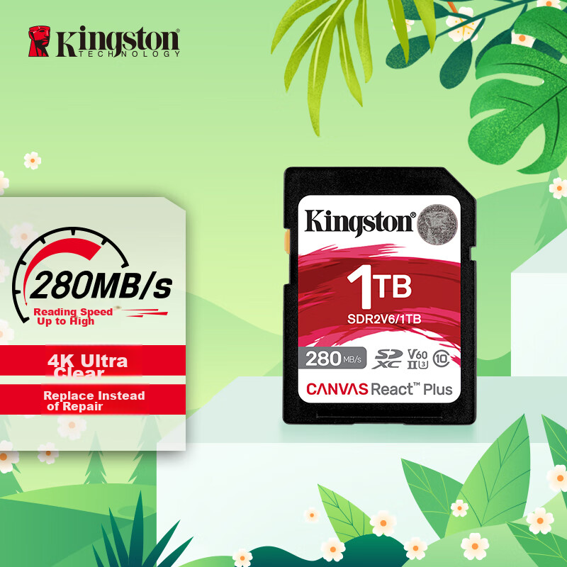 Kingston 1TB SD Memory Card U3 V60 4K Digital Camera Memory Card Read Speed 280MB/s Write Speed 150MB/s Mirrorless/DSLR Camera