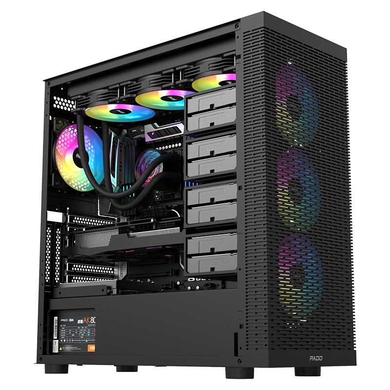 PADO F20 Black Multi-Bay Cooling Tower Desktop Computer Case (12 Mechanical Hard Drive Bays/2 SSD Bays/Supports EATX Motherboard)