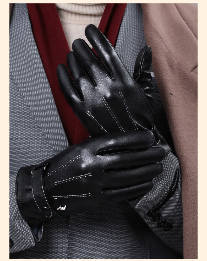 TUCANO Leather Gloves for Autumn And Winter Cycling, Men's Fleece-Lined Thick Warm Windproof Water-Resistant Touchscreen Motorcycle Riding Gloves 22