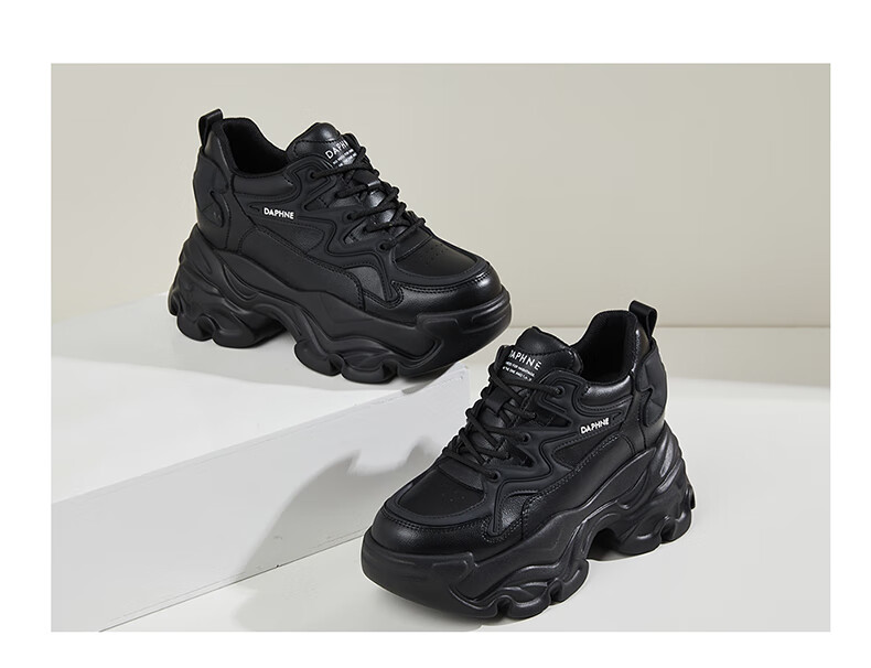 DAPHNE Thick-Soled Height-Increasing Dad Sneakers for Women, Versatile Fashionable Casual Shoes, Style 4623101103, Black, Size 39 15