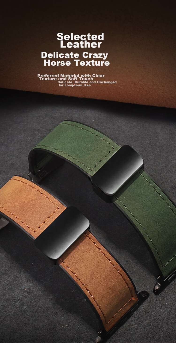 MSSM Compatible Apple Watch Band, Apple Watch Crazy Horse Pattern Magnetic Buckle Genuine Leather IWatch Strap S12/11/ultra4/S10/9/8/SE3, Dark Brown, 38-42 4