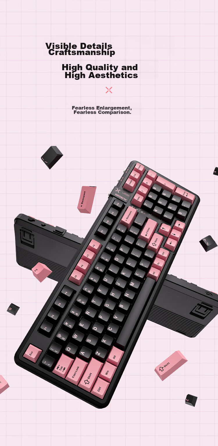 AUSDOM 98Pro Silent Wireless Mechanical Keyboard, Gaming And Office Use, Three-Mode Bluetooth Wired Customizable Keyboard, Low Latency Full Anti-Ghosting Gasket Structure, 98 Keys - Black And White 14