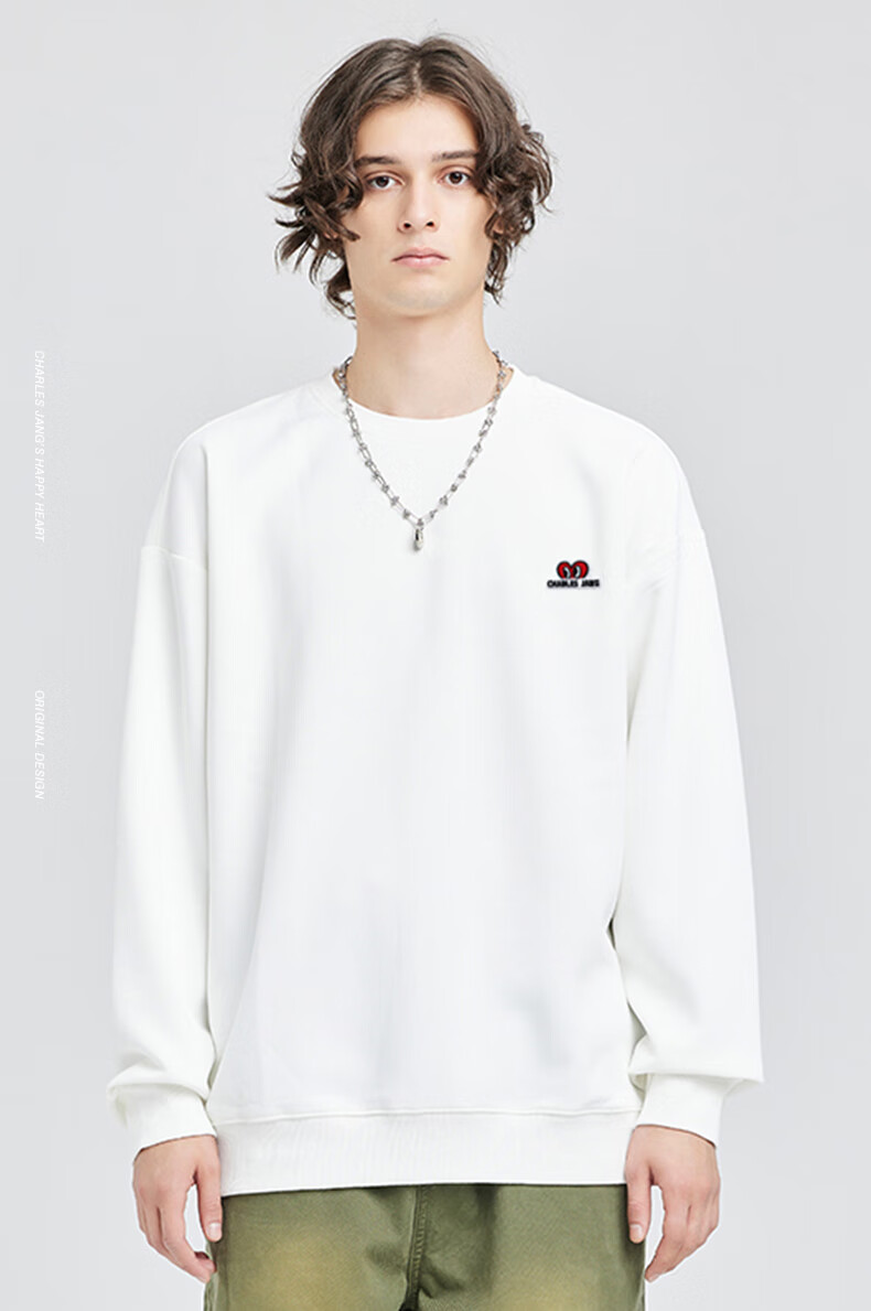 Chaersitaoxin [Bailu & Wang Churan Same Style] Sweatshirt Unisex Couple Heart Embroidery Base Layer, Pink, Size L 1