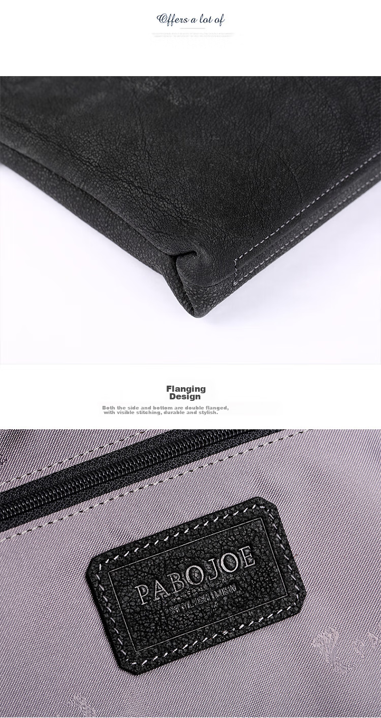 Pabojoe Men's Clutch, Top-Grain Leather Handbag, Fashionable Clasp Bag, Black Wristlet, Birthday Gift for Boyfriend 15
