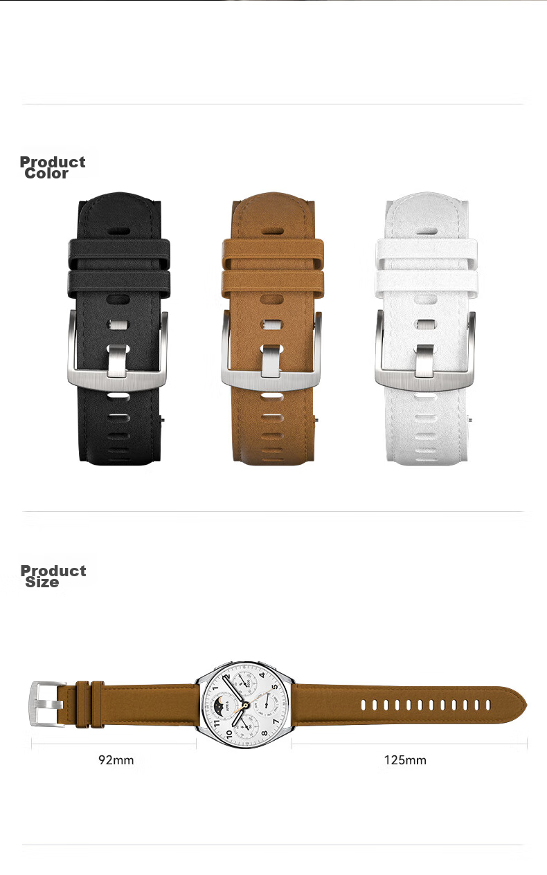 CangHua Genuine Leather Watch Strap Compatible with Xiaomi Watch 5/S5/S4/S4 Sport/S3/S2/S1/S1Pro/color2, Business Style Wristband, Black 16