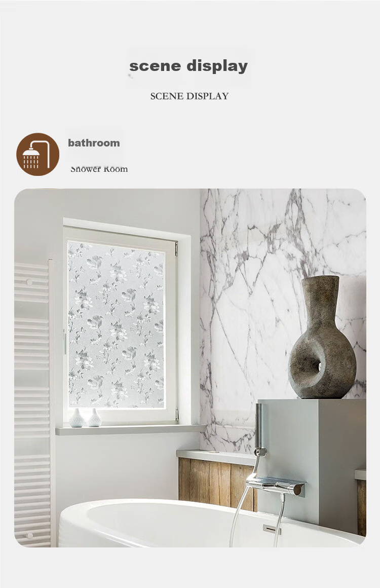 Quatrefoil Printed Glass Sticker, Static Cling for Doors, Windows, Bathroom And Shower, Window Decal, 90*200cm, Hibiscus Flower Patter 10