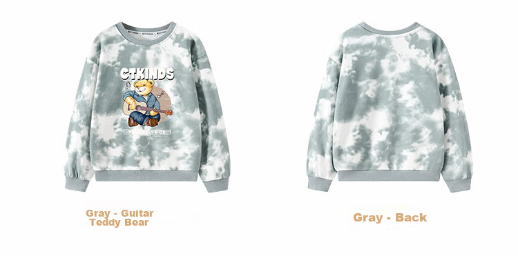 Classic Teddy Boys' Sweatshirt, Casual Undershirt for Older Children, Autumn Wear with Tie-Dye Design, Gray, Size 90 9