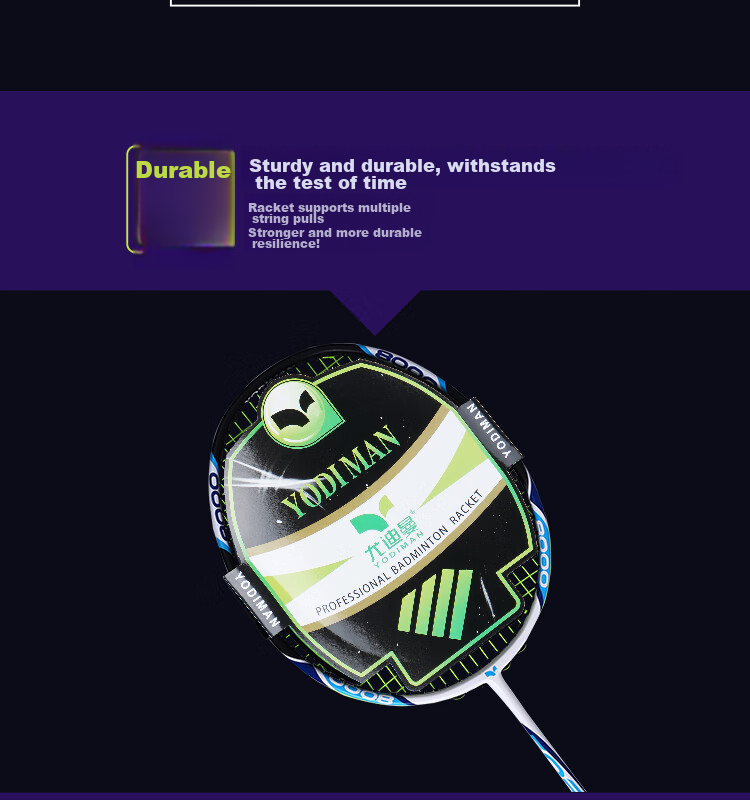 Yodiman Offense And Defense 4U Carbon Composite Training Badminton Racket, 8000 Single Racket (1 Piece) 4