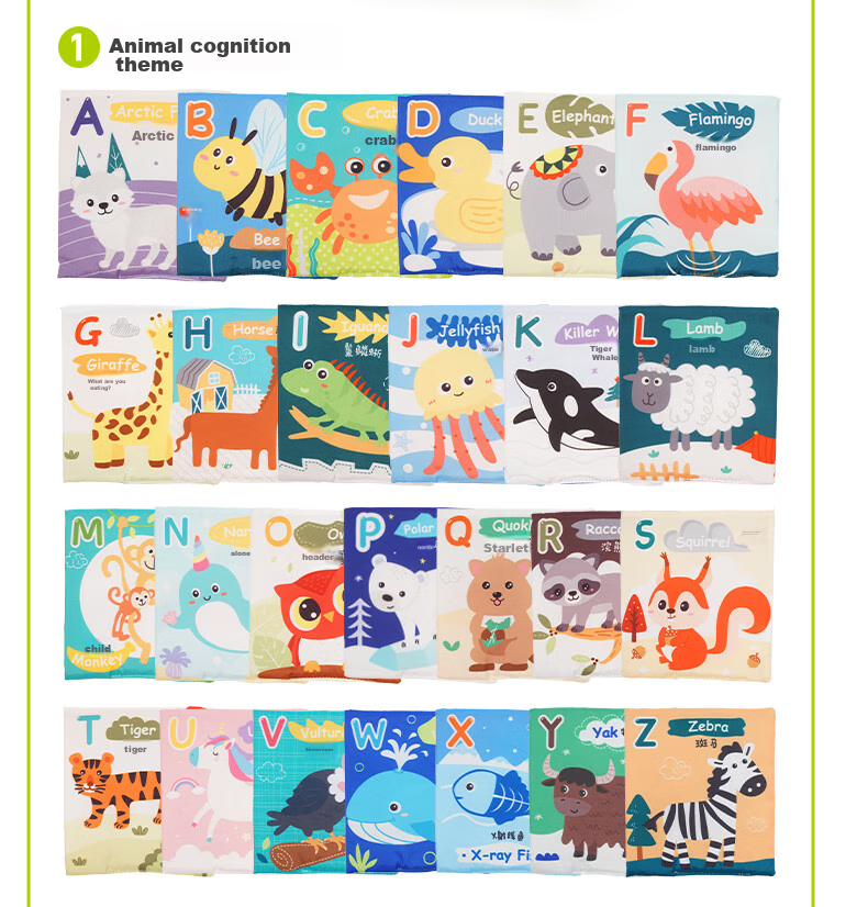 Jollybaby Children's Cloth Book Cognitive Cards, Colorful Picture Recognition Cards for Early Learning, Baby Flash Cards Toy - Animal And Letter Recognitio 13