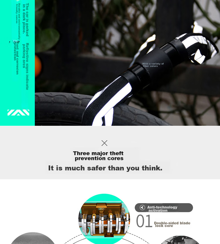 HOTUN Chain Lock, Bicycle Lock, Anti-Theft Portable Lock for Mountain Bikes, Electric Bikes And Motorcycles, HDHL-08 Classic Model 4