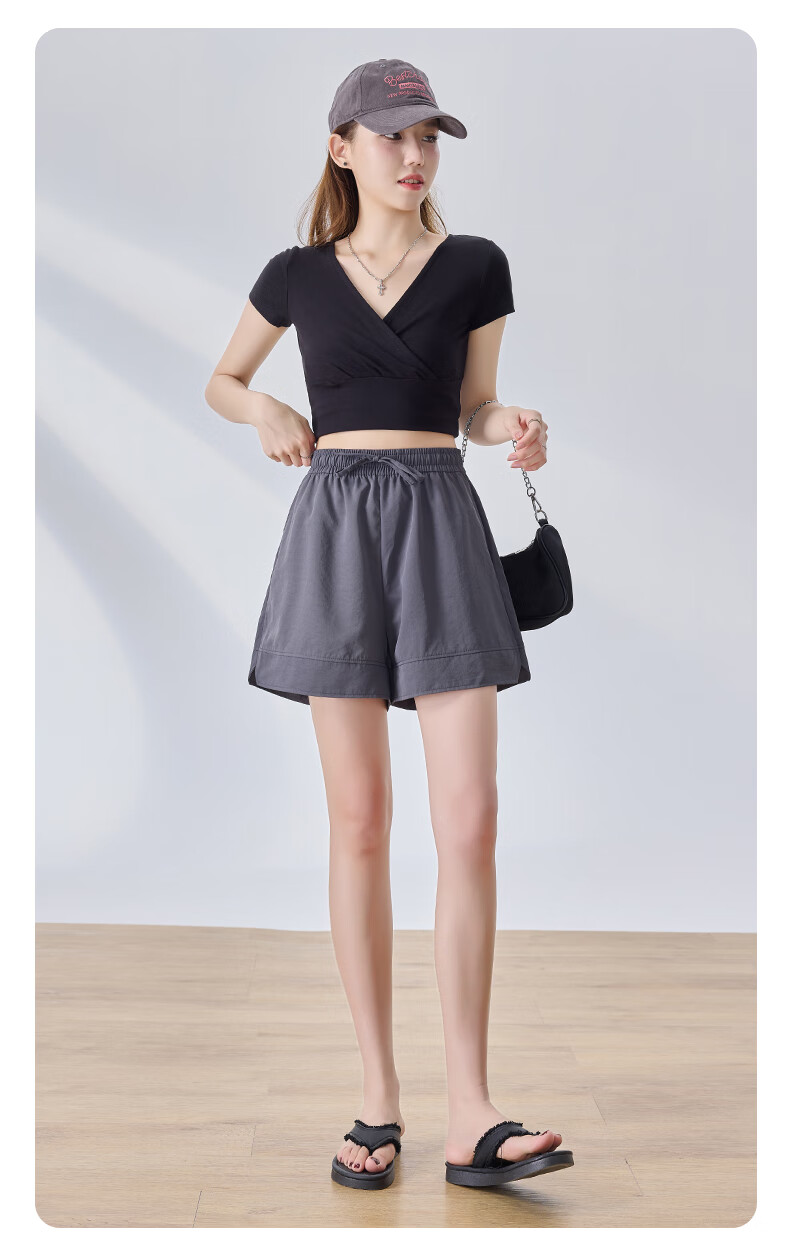 LangSha High-Waisted Sports Shorts for Women, Summer Three-Quarter Split Ice Silk Shorts, Thin Loose Wide-Leg Women's Pants 19
