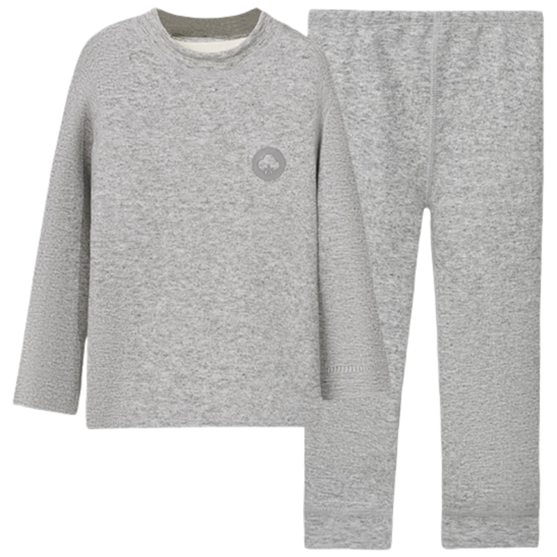 YUZHAOLIN Children's Thermal Underwear, Fleece-Lined And Thickened School Uniform Essential Set, Autumn And Winter Round Neck Loungewear, Gray, Size 160