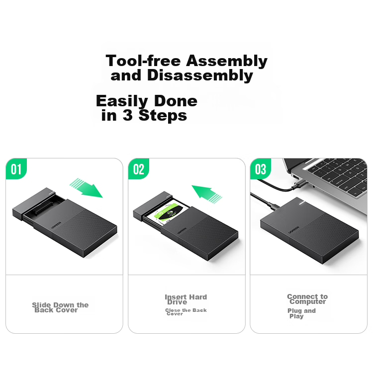 UGREEN USB3.0 External Hard Drive Enclosure, 2.5-Inch Portable Hard Drive Case, Compatible with Laptop And Desktop Computers, SATA Interface for SSD And Mechanical Hard Drives 14