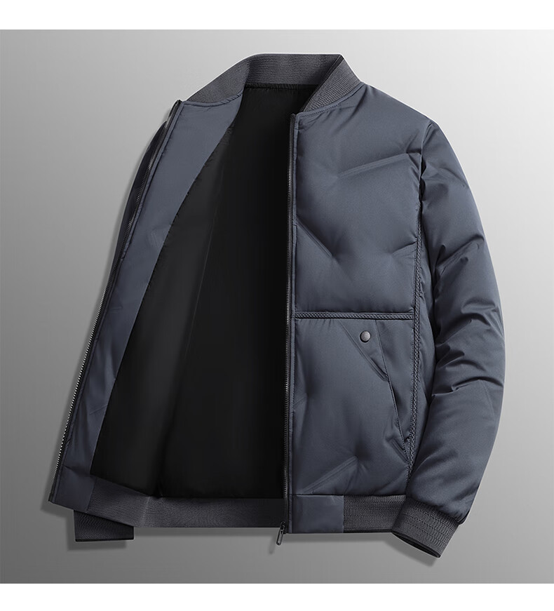ROMON down Jacket for Men, Short Winter Style, Stand-Up Collar Casual Coat, Lightweight Trendy Baseball Jacket, Warm Menswear RL3 Black XL 13