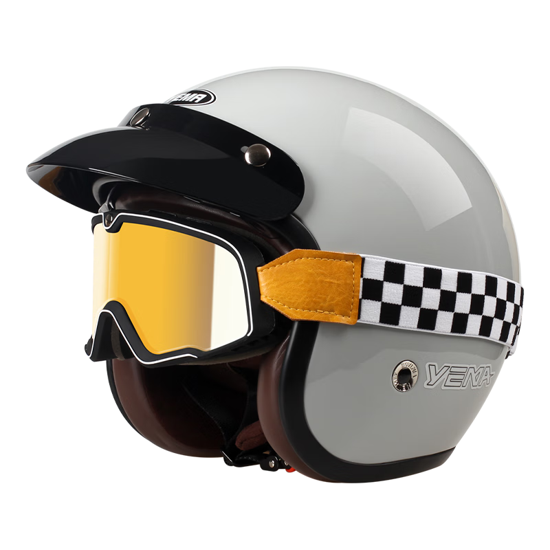 YEMA Helmet, 3C Certified New National Standard, Retro Cruise Motorcycle 3/4 Helmet, All-Season Universal Electric Motorcycle Safety Helmet, Cool Gray + Colorful Goggles
