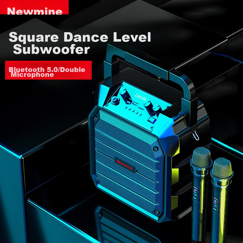 Беспроводная Bluetooth-колонка Newmine K98, портативная, с двумя микрофонами, радио, для уличных выступлений и домашнего использования