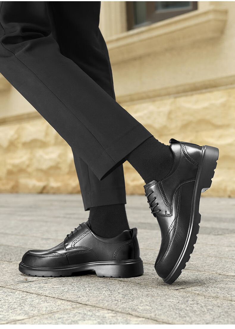 HLA Men's First Layer Cowhide Leather Shoes British Style Formal Business Shoes T258 Black Size 40 7