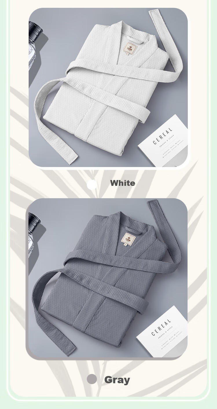 Grace Antibacterial And Anti-Mite Home Bathrobe, Pure Cotton Waffle Pattern Sleepwear for Men And Women, Five-Star Hotel Comfortable Absorbent Couple's Bathrobe 6