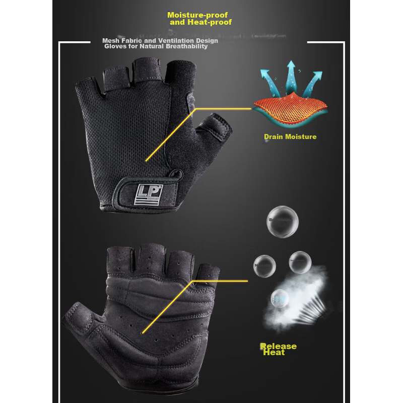 LP Sports Fingerless Fitness Gloves, Non-Slip Breathable Cycling Training Thin Anti-Chafing Women's Special White And Gray 6006CK-L
