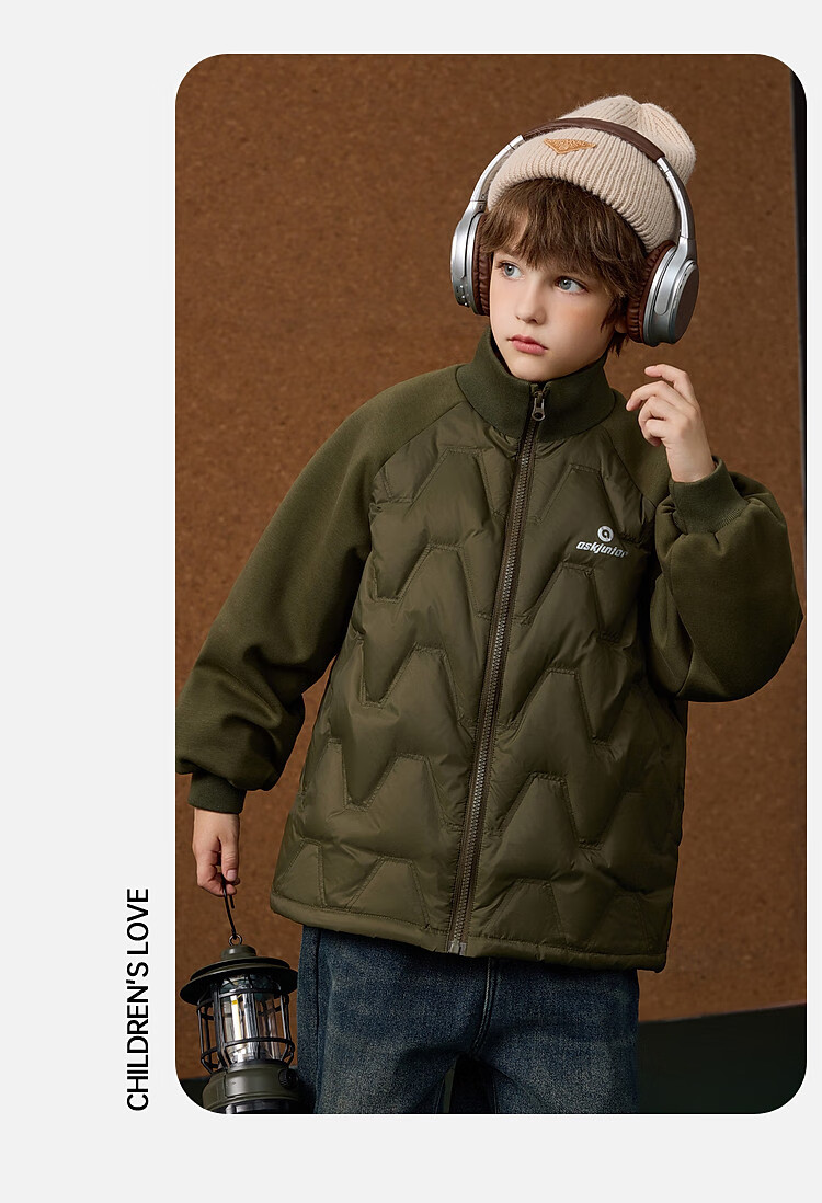 ASK JUNIOR Boys' Down Jacket Autumn Winter Warm 90% Down Raglan Sleeve Zip-up Coat Black 160cm 27