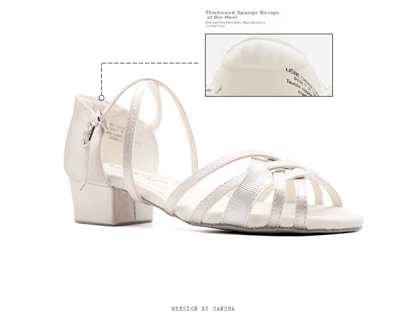 Sansha Children's Professional Latin Dance Shoes for Girls, Soft Sole Low Heel Dance Shoes for Beginners, White, Size 30 5