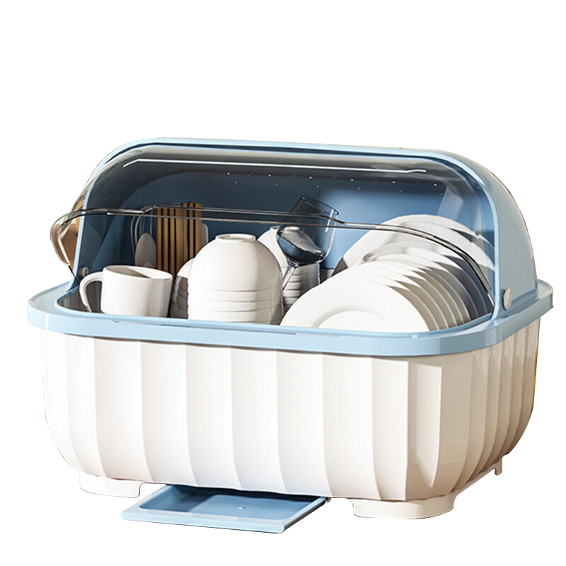 PINYU [Medium Size], Bowl And Chopstick Storage Box, Kitchen Cabinet with Lid, Utensil Organizer, Dish Rack, Storage Shelf, Blue