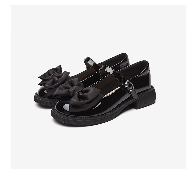 DAPHNE Mary Jane Leather Shoes for Women, Japanese JK Style Flat Soft Sole Bow Tie Flats 4623101026 Black Size 35 15