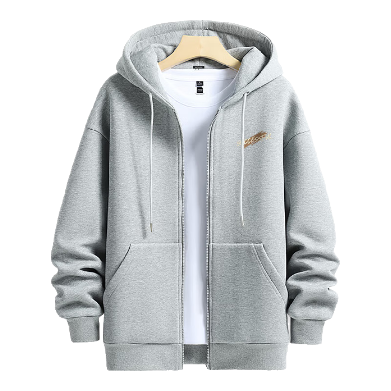Jeanswest Men's Cardigan Jacket, Autumn Heavy Cotton Jacket for Men, Simple Letter Print Loose-Fit Oversized Top, Zip-Up Coat for Me