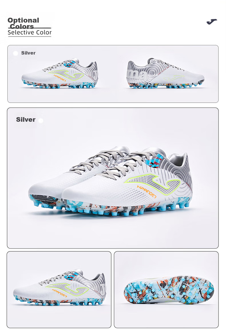 JOMA Spanish Soccer Cleats for Men, Adults And Youth, FG Long Studs, Non-Slip, Wear-Resistant, Professional Football Training Shoes, White And Silver, Size 43 11