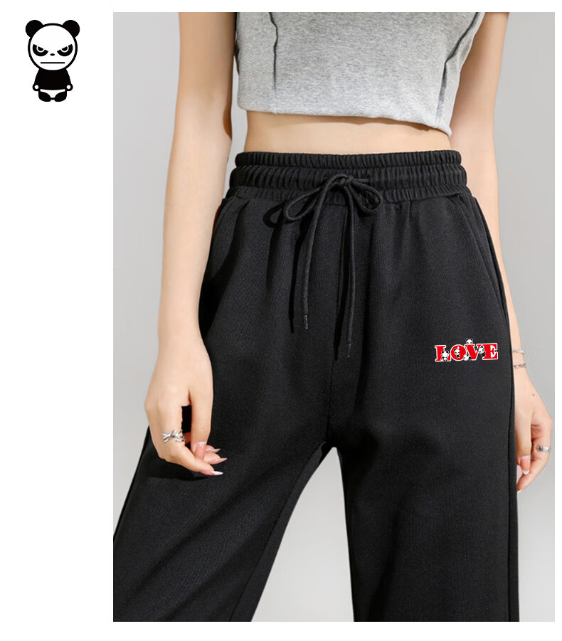 HIPANDA Women's Casual Pants 2025 Autumn Trendy Brand Loose High-Waist Slim Jogger Sweatpants Black L 3