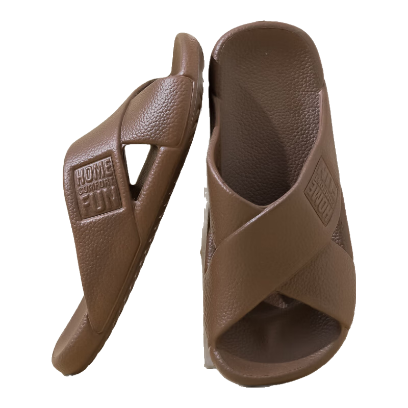 Huameijianbu Cross Mocha Slippers, Couples Bathroom Indoor And Outdoor Thick Soft Sole Non-Slip Sandals HM600, Dark Brown, Size 37-38