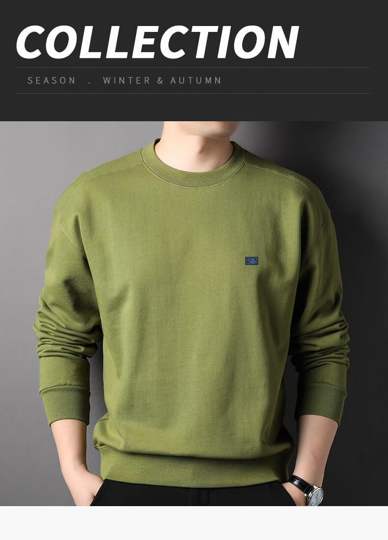 Hengyuanxiang 100% Cotton Men's Crewneck Pullover Sweatshirt Heavyweight Casual HJ168 Navy Blue S 1
