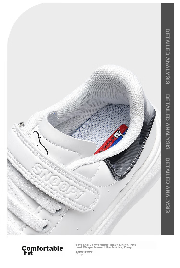 SNOOPY Children's Shoes, Kids' Sneakers, Versatile Low-Top Skateboard Shoes for Boys And Girls, Student White Shoes, 0222 White, Size 28 12