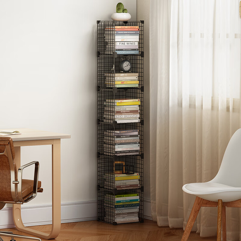 Anerya Simple Floor-Standing Iron Bookshelf, Living Room Storage Rack, Bedside Organizer And Display Shelf, Free Combination Design, Large Capacity Narrow Bookcase