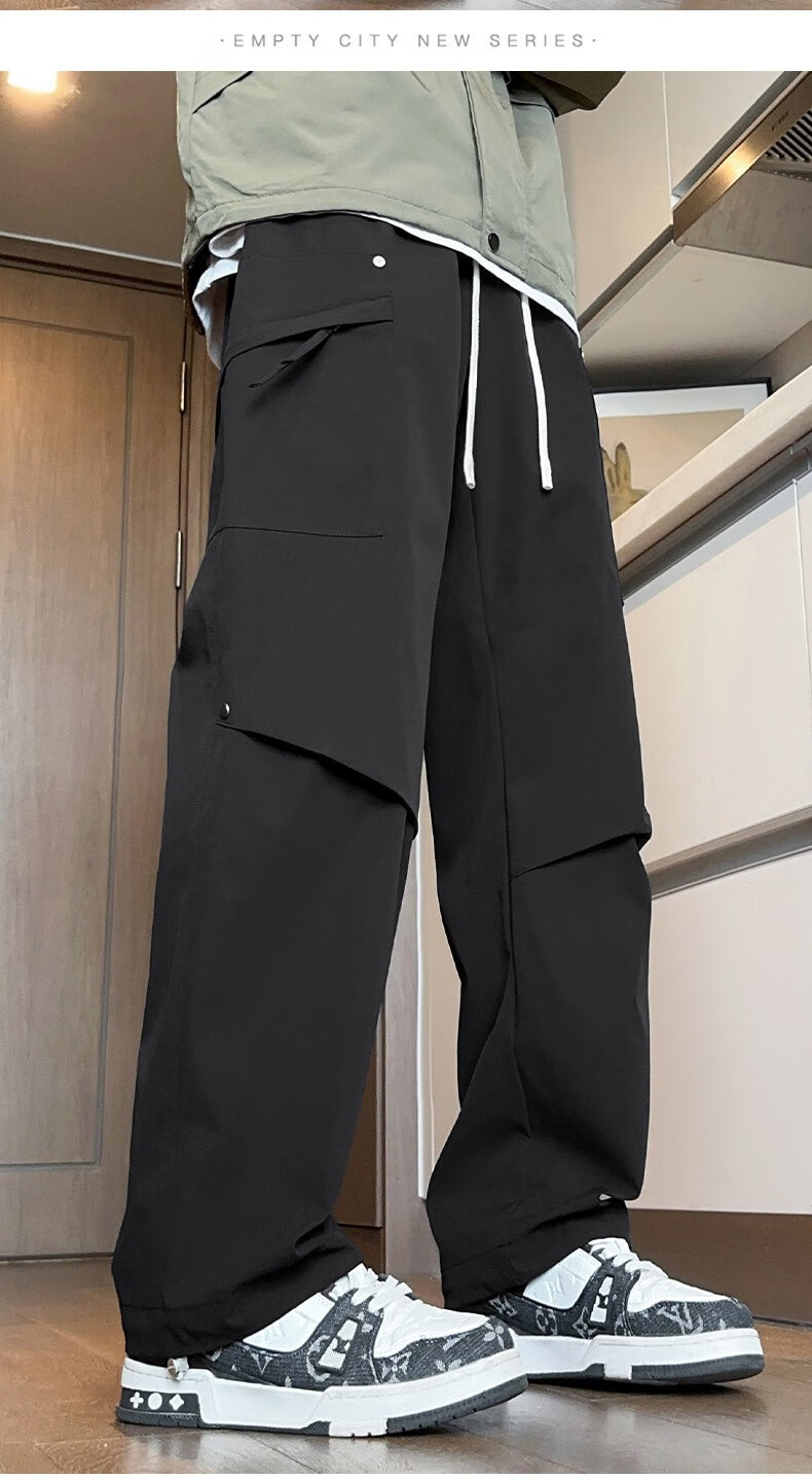 Dingfengbaoluo Casual Pants for Men, Summer Loose-Fitting Trousers, Quick-Dry Sports American-Style Outdoor Cargo Pants, 2416 Black M 10
