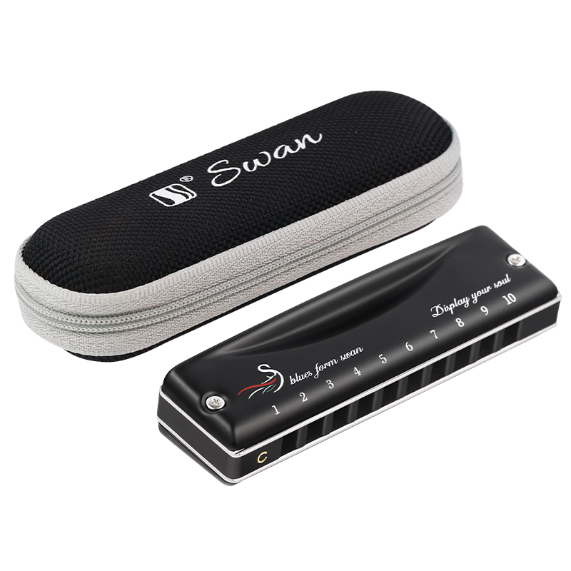 SWAN 10-Hole Bruce Harmonica, Internal Frosted Cover Plate, Beginner to Advanced Paddy Sound, C Key, Black