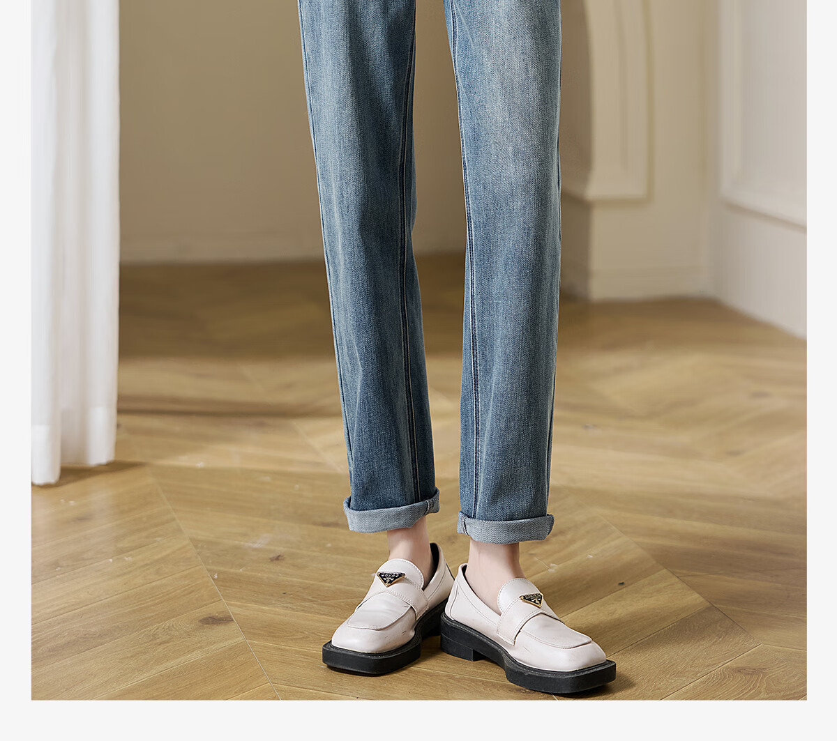 Chushen Women's High-Waisted Vintage Slim-Fit Jeans with Stylish Design And Functional Pockets, Straight-Leg Trousers S143N1001 2