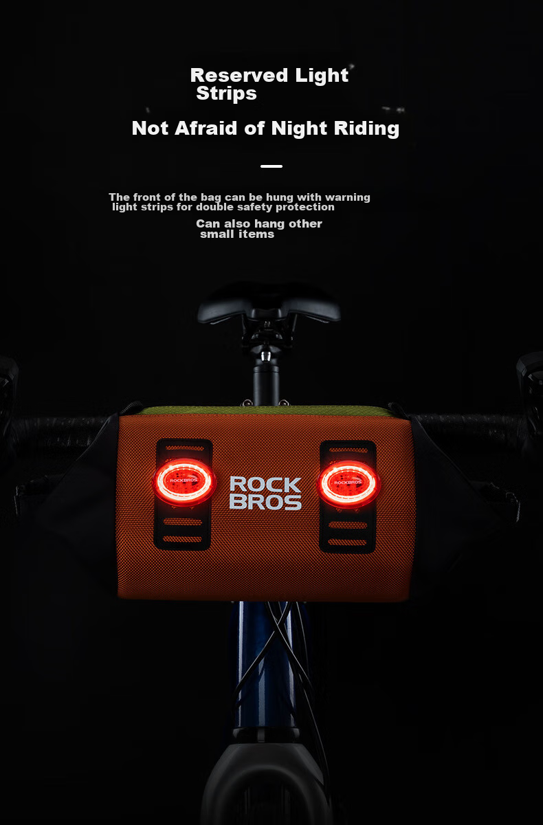 ROCKBROS Bicycle Handlebar Bag, Front Handlebar Bag, Stem Bag, Gravel Road Mountain Bike Front Bag Accessory, Black And Orange Color 12