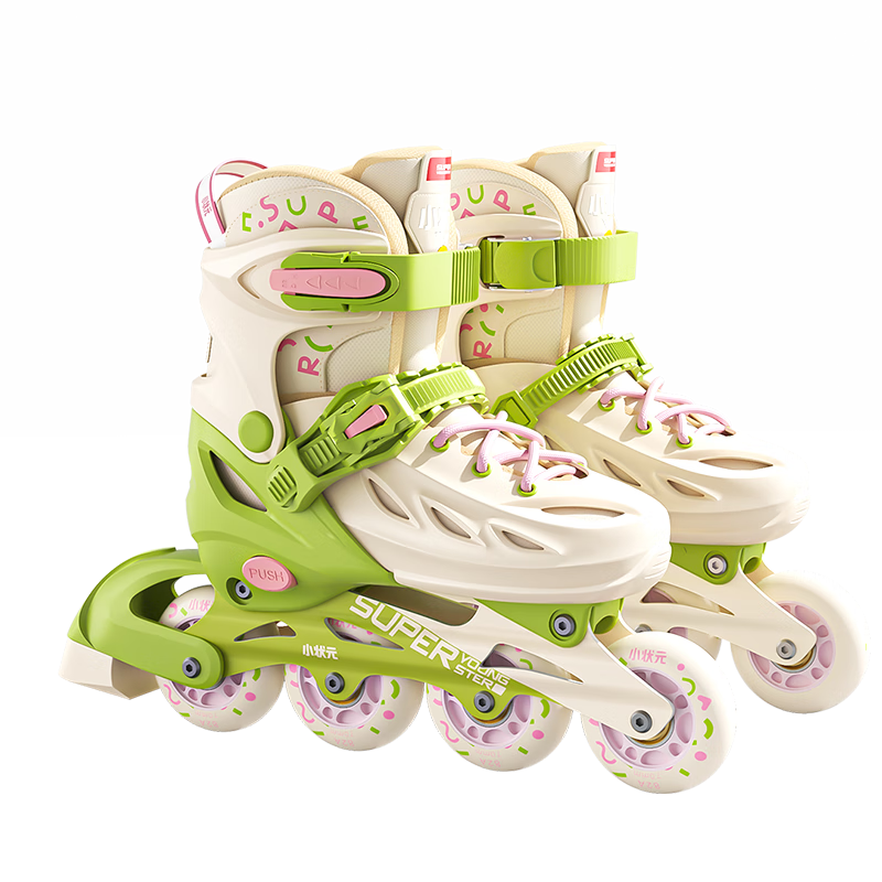 Xiaozhuangyuan Roller Skates for Children, Inline Skates with Alloy Frame, All-Shining Wheels, Mengxiangjia Birthday Gift, L5 White And Green, Size S