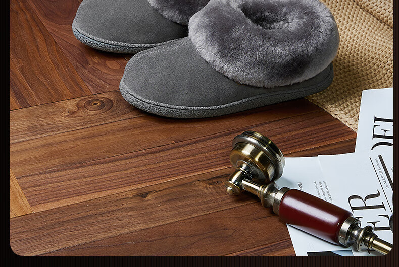 NEIBO Ultra Warm Wool Slippers Unisex Couples Winter Home Sheepskin Latex Non-Slip Full Heel Gray Size 37 21