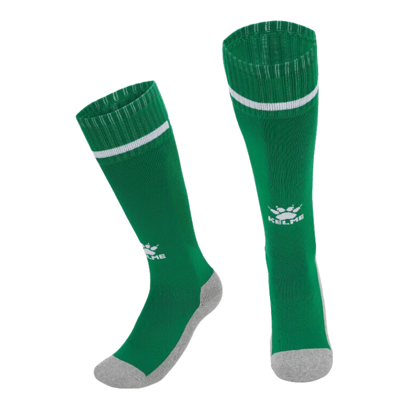 KELME Children's Soccer Socks, Long Training High Socks, Non-Slip Breathable Professional Training Football Socks, Grass Green And White