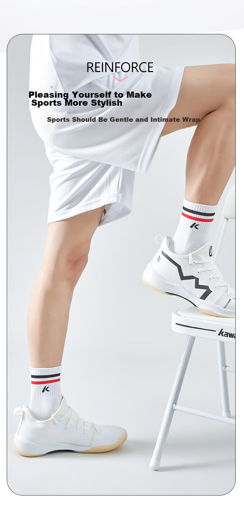 KAWASAKI Badminton Socks, Basketball Socks, Running Sports Short Socks 6330 White White Gray (Three-Pair Pack) One Size Fits All 9