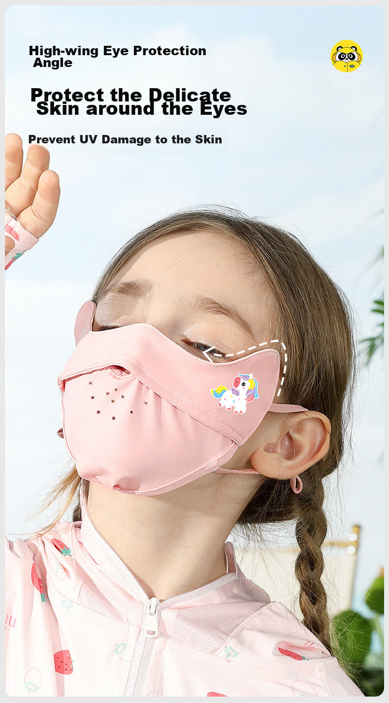 Moremerry Children's Sun Protection Face Mask, Windproof And UV-Resistant, for Boys And Girls, Summer Lightweight Ice Silk Breathable Face Cover, Pink, Size L 3