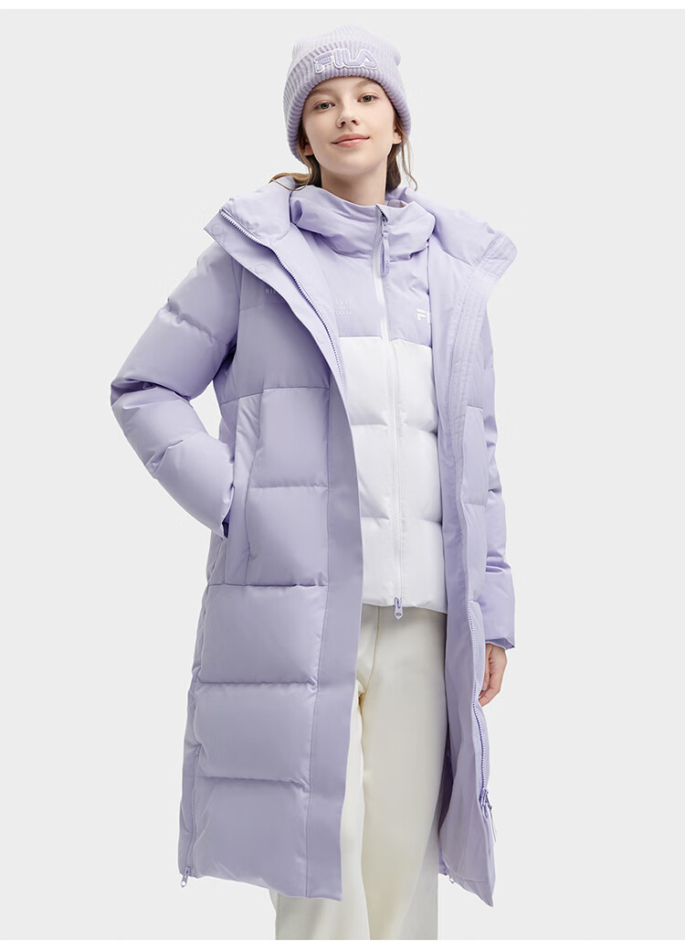 FILA Official RGB Long Down Jacket Unisex Winter Hooded Warm Coat Couples Style 15
